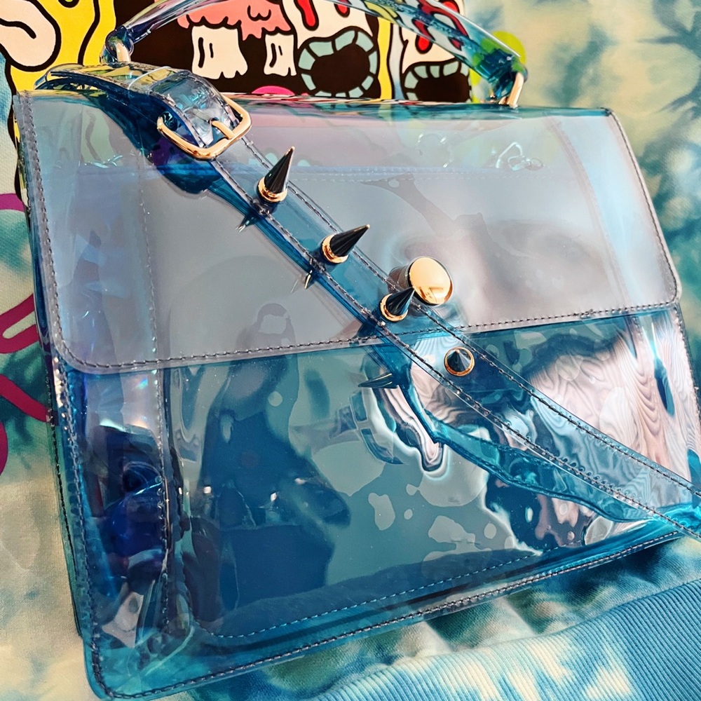 Blue Transparent Handbag with Spikes